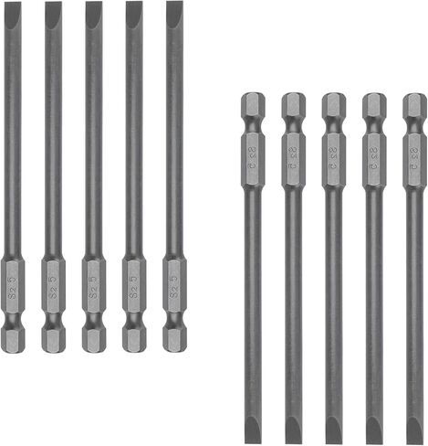 10 Piece 4'' SL5 Magnetic Slotted Screwdriver Bits | S2 Steel 5mm Flat Head, 1/4 Inch Hex Shank in Kuwait