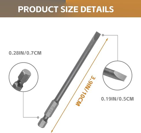 10 Piece 4'' SL5 Magnetic Slotted Screwdriver Bits | S2 Steel 5mm Flat Head, 1/4 Inch Hex Shank in Kuwait