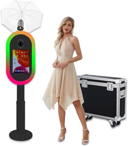 Photo Booth Compatible with iPad 10.2"-13" and for DSLR Camera | Universal Panel, Height Adjustable, with Flashlight,Portable Photo Booth Machine for Party Events (Black,Photo Booth Machine) in Kuwait