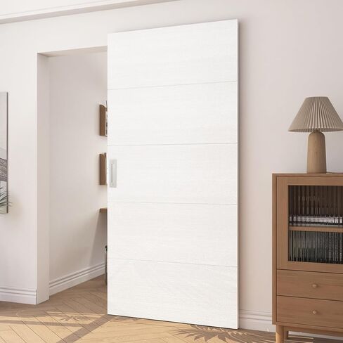 JUBEST 42"x84" Concealed Sliding Barn Door with Horizontal Groove and Soft Close Hardware Kit, White Flush Hidden Door for Opening 38"-40"x80", Waterproof and Smooth Sliding, for Interior Using in Kuwait