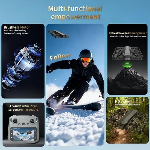 Folding Selfie Drone with 2K HD Camera Gesture Control & Auto Follow Me Quadcopter Waypoint Flight, Stunt Mode, 360° Protection, One-Key Operation，For Adults Gesture Control in Kuwait