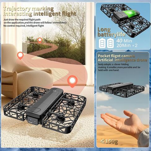 Folding Selfie Drone with 2K HD Camera Gesture Control & Auto Follow Me Quadcopter Waypoint Flight, Stunt Mode, 360° Protection, One-Key Operation，For Adults Gesture Control in Kuwait