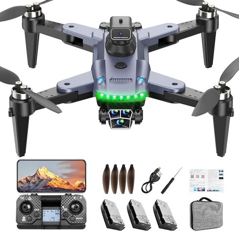 S166 Drone with Camera 4K for Adults, Professional GPS Drone with Auto Return, 4-Way Obstacle Avoidance, Follow Me, 60 Mins Flight Time (3 Batteries), Foldable RC Quadcopter with Case(Standard) in Kuwait