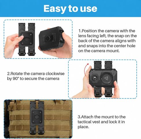 MOLLE Body Camera Mount for Axon Body 2/3/4, Two-Point Support | Two-Point Body Camera Holder for MOLLE/PALS Vests, Quick-Release Dual Clips Help Reduce Wobble During Police Patrol Duty in Kuwait