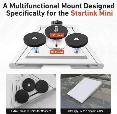 Canvcle Starlink Mini Tripod Adapter — 3-in-1 Mini Kickstand & Pipe Adapter & Tripod Adapter, Replacement Mount Works for Starlink Mini (1/4" - 3/8"), Fits Tripods, Camera Stands & Clamp Mounts in Kuwait