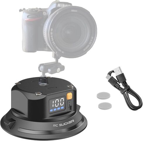 4.5" Electric Vacuum Suction Cup Camera Mount, 1/4" Thread ABS Heavy-Duty Car Mount for Action Camera, Phone & DSLR, Real-Time Leak Protection & 110LB Load for Car/Boot/Windshield in Kuwait