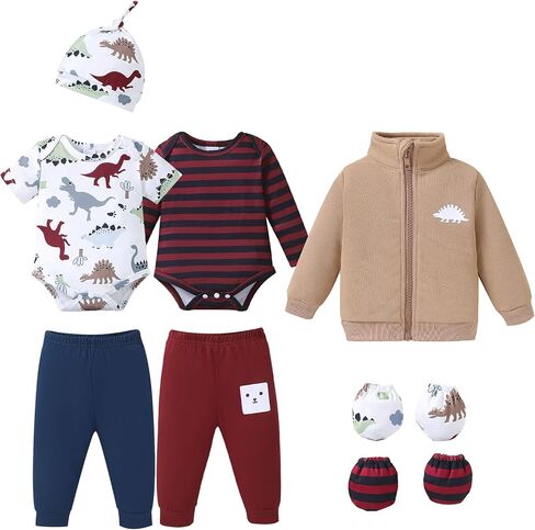 NZRVAWS Baby Boy Clothes Bodysuit Newborn Infant Outfit Fall Winter | Baby Boy Clothes Set with Rompers Bodysuits Pants Hat and Mittens Soft Stretch Newborn Infant Outfit for Daily Wear in Kuwait