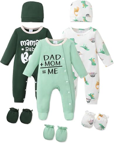 NZRVAWS Baby Boy Clothes Newborn Boy Outfits Infant Hat Mitten 11 Pieces Bear Pattern Romper Pajamas Jumpsuit 0-12 Months in Kuwait
