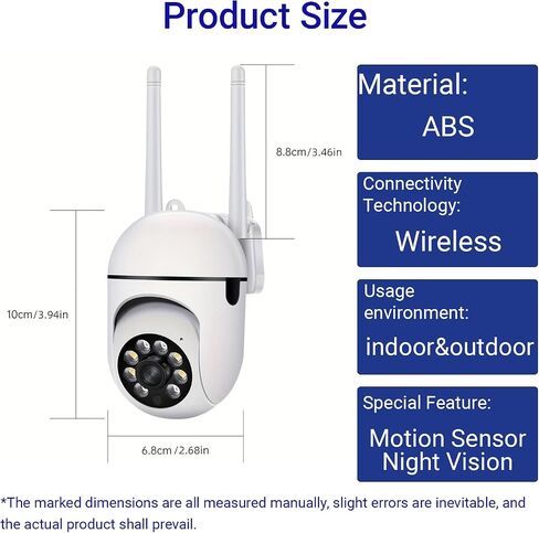 Outdoor Security Camera 1080P Dome 2.4GHz 360° View, Waterproof, Motion Detection and 2-Way Audio for Home Yard Garage, White in Kuwait