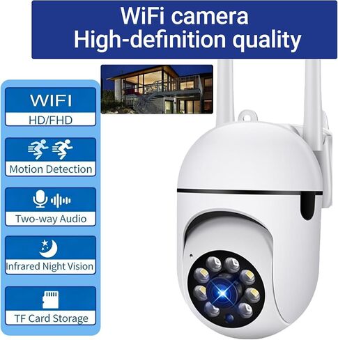 Outdoor Security Camera 1080P Dome 2.4GHz 360° View, Waterproof, Motion Detection and 2-Way Audio for Home Yard Garage, White in Kuwait
