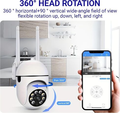 Outdoor Security Camera 1080P Dome 2.4GHz 360° View, Waterproof, Motion Detection and 2-Way Audio for Home Yard Garage, White in Kuwait