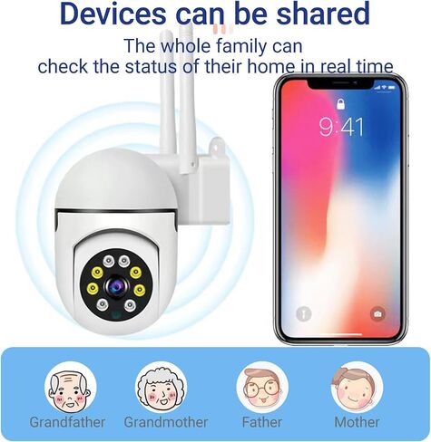 Outdoor Security Camera 1080P Dome 2.4GHz 360° View, Waterproof, Motion Detection and 2-Way Audio for Home Yard Garage, White in Kuwait