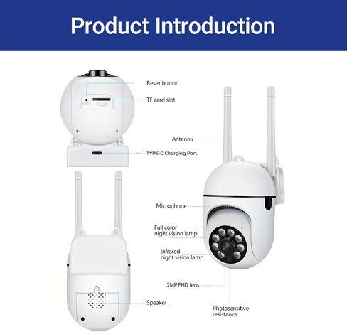 Outdoor Security Camera 1080P Dome 2.4GHz 360° View, Waterproof, Motion Detection and 2-Way Audio for Home Yard Garage, White in Kuwait