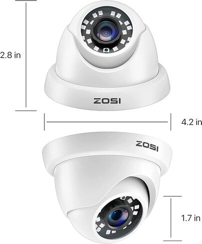 ZOSI 1080P 1920TVL Hybrid 4-in-1 TVI CVI AHD CVBS Security Surveillance CCTV 2.0MP HD Dome Camera Outdoor Indoor Weatherproof 65ft IR Day Night Vision (Renewed) in Kuwait