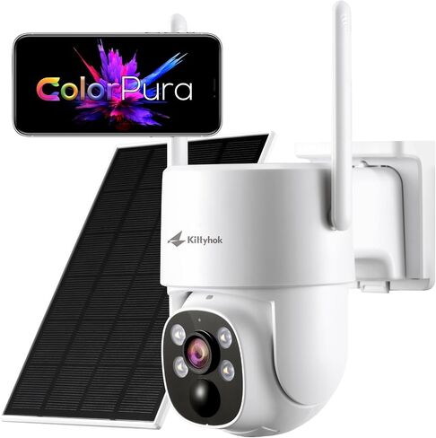 Kittyhok Solar Wireless Security Camera System, 2K PTZ ColorPura Camera | Add-on Cam, Pro Color Night Vision, Solar Powered, Human Detection, 2 Way Audio, IP66 Weatherproof, Local Storage in Kuwait