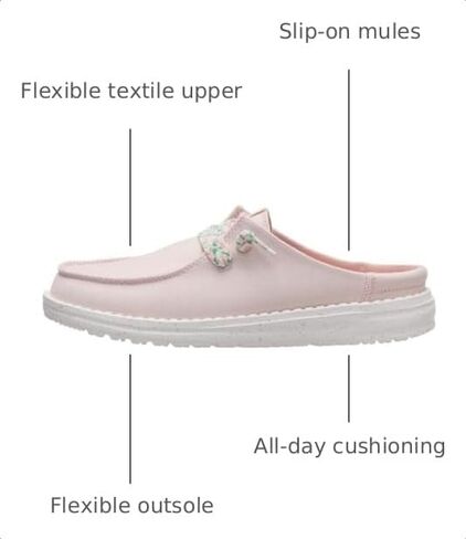 HEYDUDE Women's Wendy Slip Friendship Lace Mules, Rose Dust Size 6 | Lightweight Slip On Shoes for Travel & Casual Wear in Kuwait