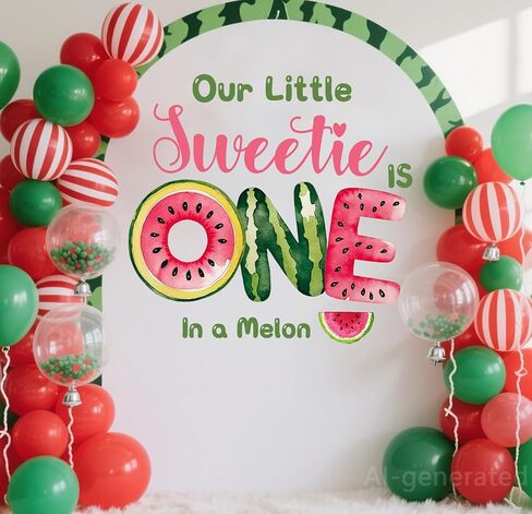 Little Sweetie Is One in a Melon Decal Watermelon 1st Birthday Decoration | One in a Melon Backdrop Watermelon Balloon Arch One in a Melon 1st Birthday Girl in Kuwait