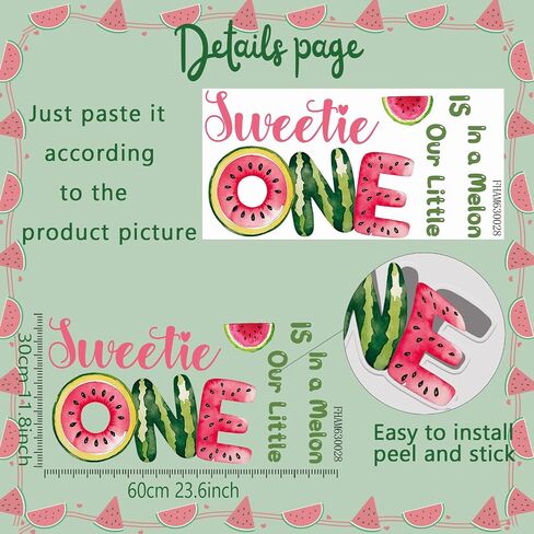 Little Sweetie Is One in a Melon Decal Watermelon 1st Birthday Decoration | One in a Melon Backdrop Watermelon Balloon Arch One in a Melon 1st Birthday Girl in Kuwait