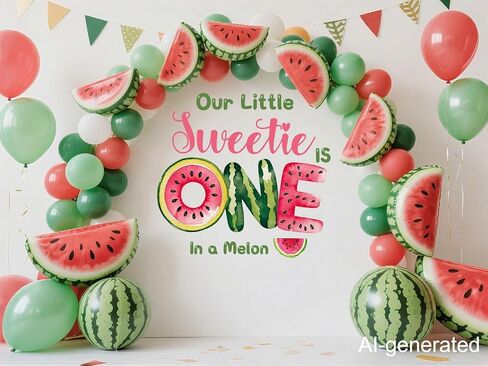 Little Sweetie Is One in a Melon Decal Watermelon 1st Birthday Decoration | One in a Melon Backdrop Watermelon Balloon Arch One in a Melon 1st Birthday Girl in Kuwait