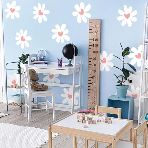 12 Sheets Daisy Wall Stickers Peel and Stick Pink Heart Decals for Room Decor Large Boho White Flower Wallpaper Decal for Kids Girls Nursery Furniture Dresser Bedroom Playroom Living Room Walls Window in Kuwait