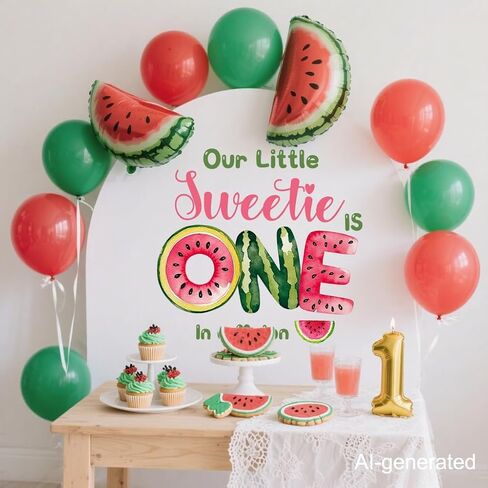 Little Sweetie Is One in a Melon Decal Watermelon 1st Birthday Decoration | One in a Melon Backdrop Watermelon Balloon Arch One in a Melon 1st Birthday Girl in Kuwait