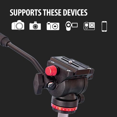 Sunpak VideoPRO 62" Aluminum Tripod with Gopro Adapters and Carry Bag | Removable pan-and-tilt handle, 17.6lb capacity, 62" height, 21.6" folded, 2.9lb, low-angle latches, phone/GoPro adapters, bag in Kuwait