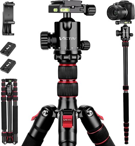 Victiv Camera Tripod, 80" Ball Head Tripod with Carry Bag & Phone Holder | Professional Aluminum Heavy Duty Tripod Stand, 2-in-1 Camera Tripods & Monopods for DSLR Binoculars Spotting Scope Telescope in Saudi Arabia