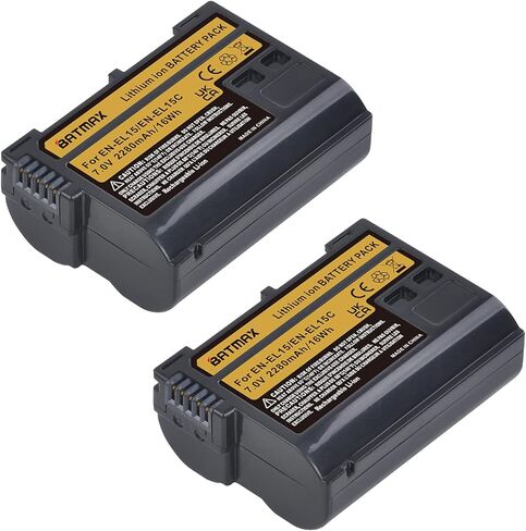 Batmax 2Pcs 2280mAh EN-EL15 EN-EL15B EN-EL15C Battery for Nikon Z5, Z6, Z6 II, Z7, Z7II D780, D850, D7500, 1 V1, D500, D600, D610, D750, D800, D800E, D810, D810A, D7000, D7100, D7200 Digital Cameras in Kuwait
