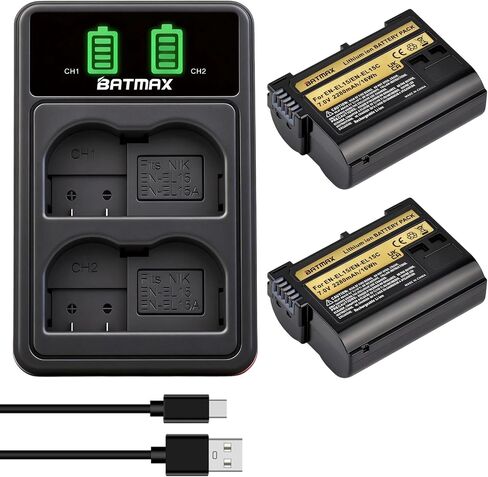 Batmax 2Pcs 2280mAh EN-EL15 EN-EL15B EN-EL15C Battery for Nikon Z5, Z6, Z6 II, Z7, Z7II D780, D850, D7500, 1 V1, D500, D600, D610, D750, D800, D800E, D810, D810A, D7000, D7100, D7200 Digital Cameras in Saudi Arabia