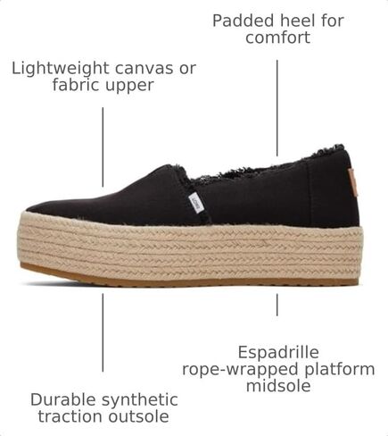 TOMS Women's Valencia Platform Espadrille, Textile Upper, OrthoLite Insole | All-Day Comfort, Padded Heel, Easy On-Off, Lightweight Feel, Closed Toe Summer Shoes, Espadrilles for Women in Kuwait