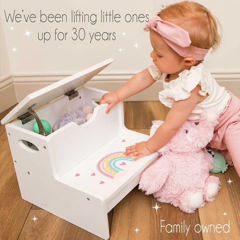 Personalized Kids Step Stool | Stemmed Flowers White Childrens Step Stool with Storage | Custom Name Toddler Bathroom & Kitchen Helper | Great Baby Gift in Kuwait