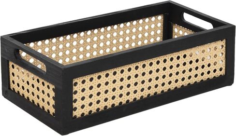 Wood Storage Basket, Small Rattan Storage Box with Handles for Bathroom Kithen Office Desk in Kuwait