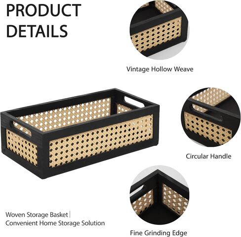 Wood Storage Basket, Small Rattan Storage Box with Handles for Bathroom Kithen Office Desk in Kuwait