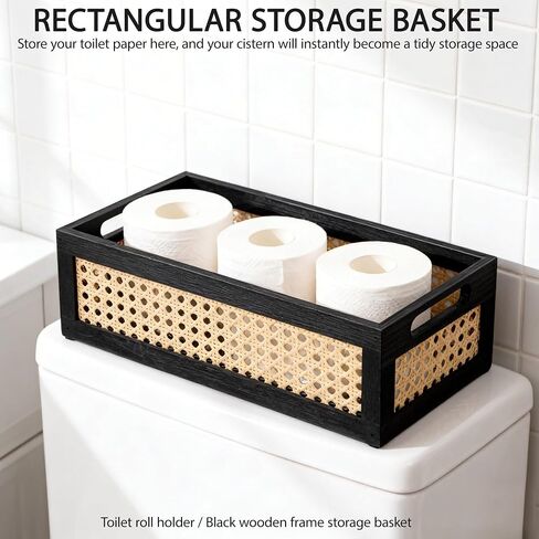 Wood Storage Basket, Small Rattan Storage Box with Handles for Bathroom Kithen Office Desk in Kuwait