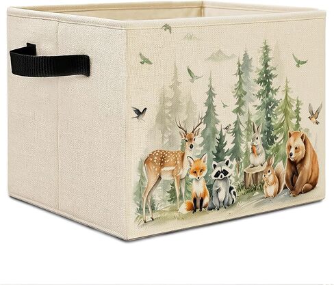 Animal Forest Nursery Storage Bins, Watercolor Forest Animal Collapsible Storage Basket Organizer for Kids Room Bedroom Bathroom Nursery Clothes Toys Books, Toybox for Girls Boys in Kuwait