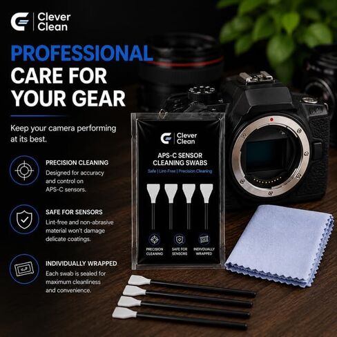 Clever Clean APS-C Camera Sensor Cleaning Swabs KIt- Professional Sensor Cleaning Kit for DSLR & Mirrorless Cameras- APS-C Sensor Swabs with Microfiber Cloth in Kuwait