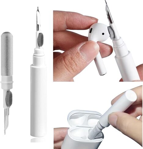 1 Pack Earbuds Cleaning Kit Multi Function Earphone Cleaning Pen with Brush & Sponge Tool for Wireless Earphones, Charging Cases, Bluetooth Headphones, Phones, Tablets & Electronics (White) in Kuwait