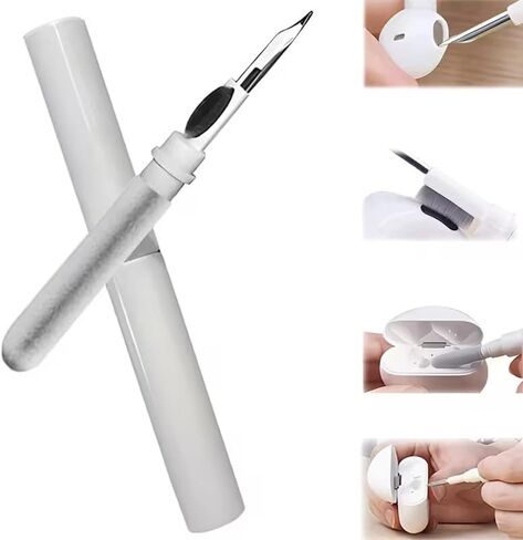 1 Pack Earbuds Cleaning Kit Multi Function Earphone Cleaning Pen with Brush & Sponge Tool for Wireless Earphones, Charging Cases, Bluetooth Headphones, Phones, Tablets & Electronics (White) in Kuwait