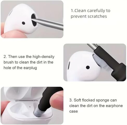 1 Pack Earbuds Cleaning Kit Multi Function Earphone Cleaning Pen with Brush & Sponge Tool for Wireless Earphones, Charging Cases, Bluetooth Headphones, Phones, Tablets & Electronics (White) in Kuwait