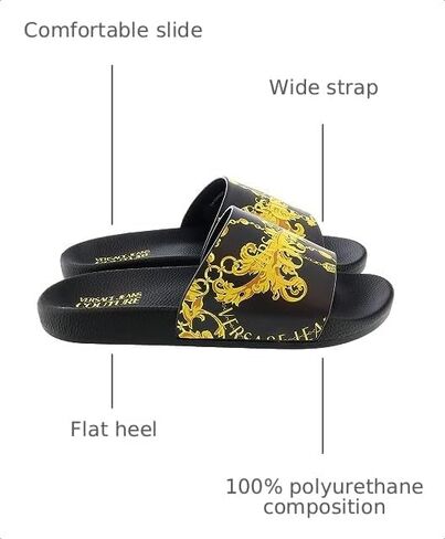 VERSACE JEANS COUTURE Womens Black/Gold Signature Pattern Pool Slide-EU35 in Kuwait