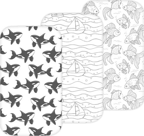 Bassinet Sheets for Baby Delight Beside Me Dreamer, Ronbei, HARPPA, Jimglo, Whiffee by TansyPanda, MUHDUH, 3PC, 33x20 in, Ultra Soft, Breathable Snug Fit, Unisex Boys Girls, Gray White (Ocean Fish) in Kuwait