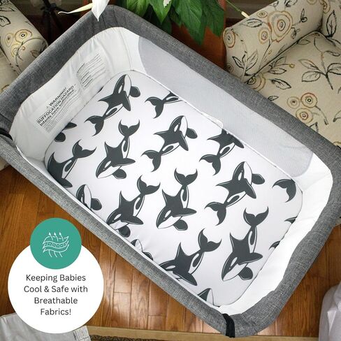 Bassinet Sheets for Baby Delight Beside Me Dreamer, Ronbei, HARPPA, Jimglo, Whiffee by TansyPanda, MUHDUH, 3PC, 33x20 in, Ultra Soft, Breathable Snug Fit, Unisex Boys Girls, Gray White (Ocean Fish) in Kuwait