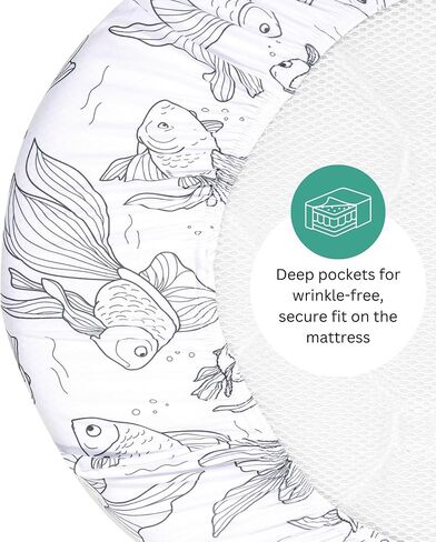 Bassinet Sheets for Baby Delight Beside Me Dreamer, Ronbei, HARPPA, Jimglo, Whiffee by TansyPanda, MUHDUH, 3PC, 33x20 in, Ultra Soft, Breathable Snug Fit, Unisex Boys Girls, Gray White (Ocean Fish) in Kuwait