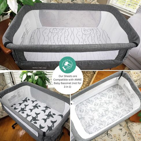 Bassinet Sheets for Baby Delight Beside Me Dreamer, Ronbei, HARPPA, Jimglo, Whiffee by TansyPanda, MUHDUH, 3PC, 33x20 in, Ultra Soft, Breathable Snug Fit, Unisex Boys Girls, Gray White (Ocean Fish) in Kuwait