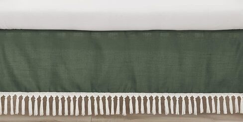 Sweet Jojo Designs Dark Green Boho Boy Girl Gender Neutral Baby Crib Skirt Bed Dust Ruffle Bedskirt Straight Nursery Hunter Sage Modern Bohemian Farmhouse Southwest Shabby Chic Fringe Diamond Tuft in Kuwait