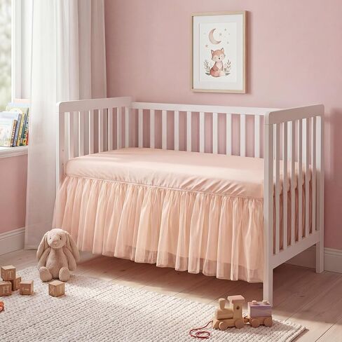 Oudain Pink Lace Crib Bed Skirts for Girls Dust Ruffle Bed Skirt with Selastic Band, Fits 28''x 52'' with 14" Drop Crib Bedding Skirt for Girls Boys Nursery Toddler in Kuwait
