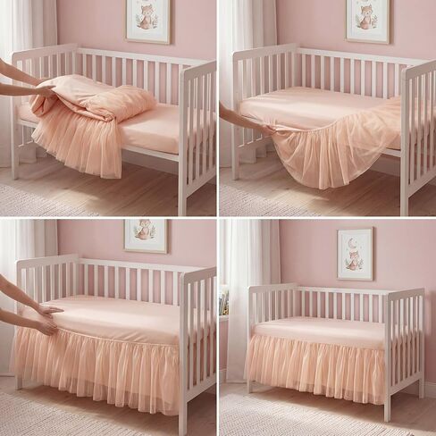 Oudain Pink Lace Crib Bed Skirts for Girls Dust Ruffle Bed Skirt with Selastic Band, Fits 28''x 52'' with 14" Drop Crib Bedding Skirt for Girls Boys Nursery Toddler in Kuwait