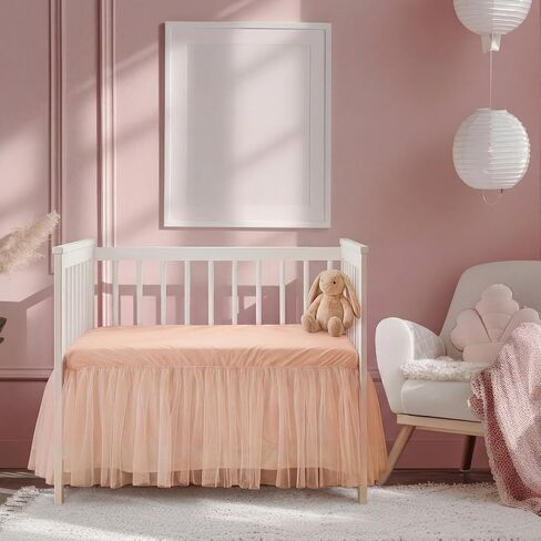 Oudain Pink Lace Crib Bed Skirts for Girls Dust Ruffle Bed Skirt with Selastic Band, Fits 28''x 52'' with 14" Drop Crib Bedding Skirt for Girls Boys Nursery Toddler in Kuwait