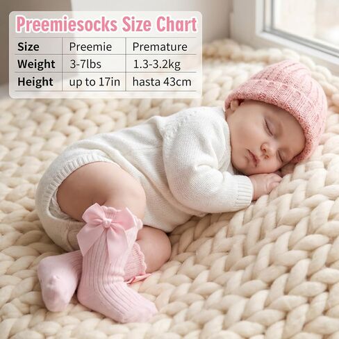 2 Pairs Preemie Newborn Baby Ankle Socks, Soft Ruffle Turn Cuff Cotton Bows Tube Socks Non-slip Warm Sock Ideal for Daily Wear and Special Occasion Gifts in Kuwait