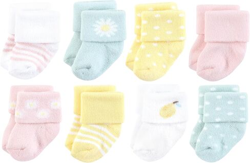 Hudson Baby Infant Girl Cotton Rich Newborn and Terry Socks, Lemon Daisy, 0-6 Months in Kuwait